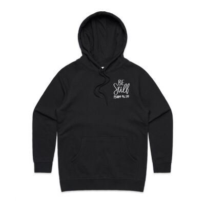 Womens Hood Be Still Psalm 46:10 White Text Thumbnail