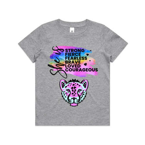 Girls T-Shirt (8-12) She is Strong Fierce Fearless with Leopard Graphic Thumbnail