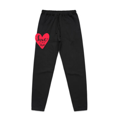 Womens Track Pants White Love Like Jesus Pink Heart Thumbnail