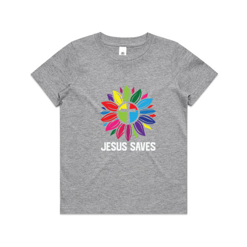 Kids T-Shirt Rainbow Flower with Cross Jesus Saves Thumbnail
